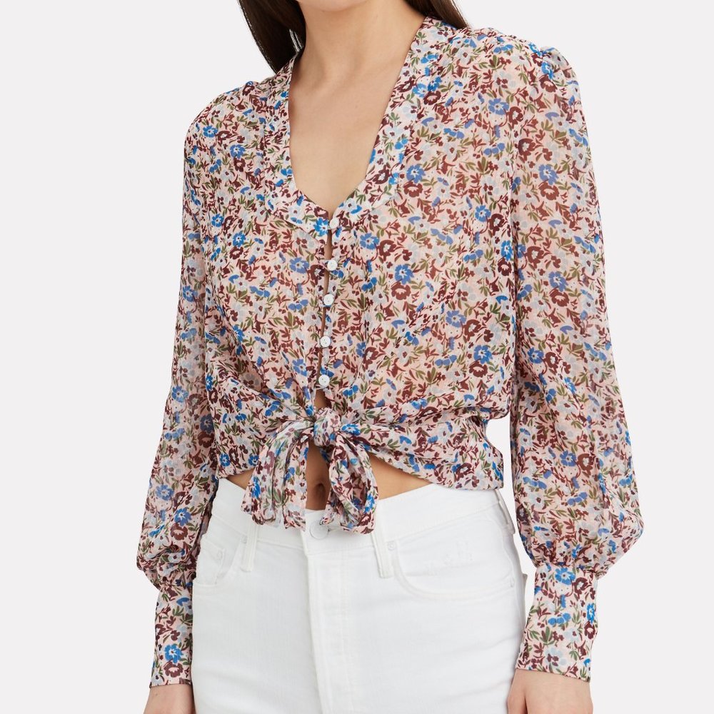 THE EAST ORDER Sophie Chiffon Tie Front Blouse Puff Sleeve